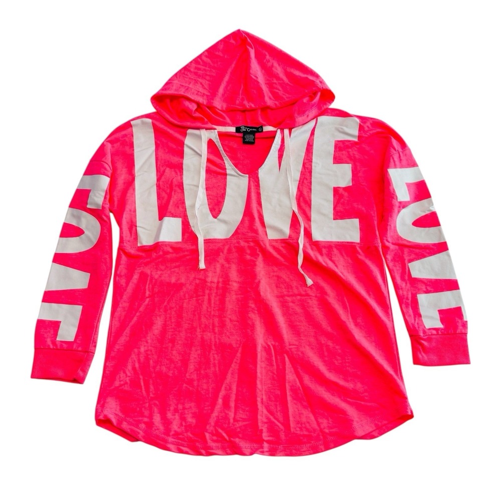Miss Chievous Thin Beach Hoodie Neon‎ Pink White Love Print Womens Size Large